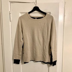 J Crew Black and Tan Color-block Wool-Blend Sweater with Elbow Pads